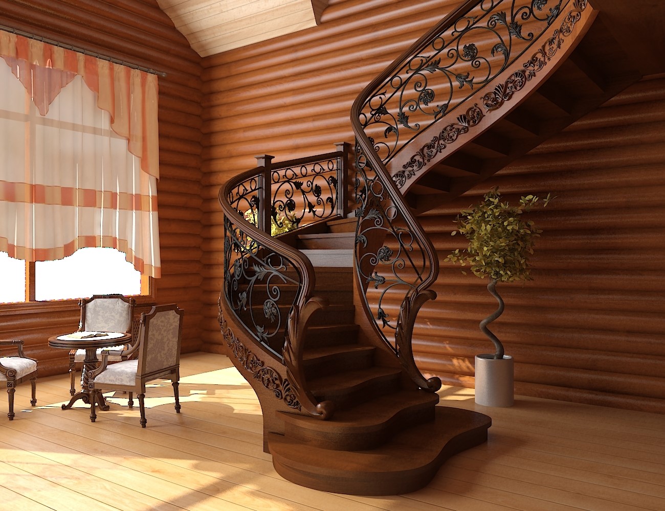 Лестницы деревянные в интерьере частного дома